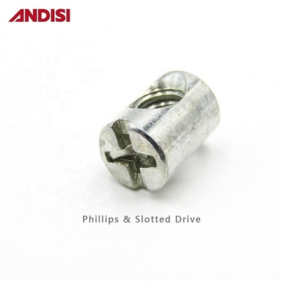 Meubles M6 M8 Tête croisée Phillips Drive Noix de fût intégrée avec finition zincée